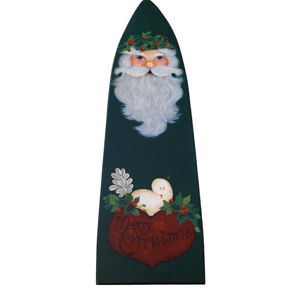 Handmade Painted Wooden "Merry Christmas" Santa Wall Sign Plaque Vintage CB3